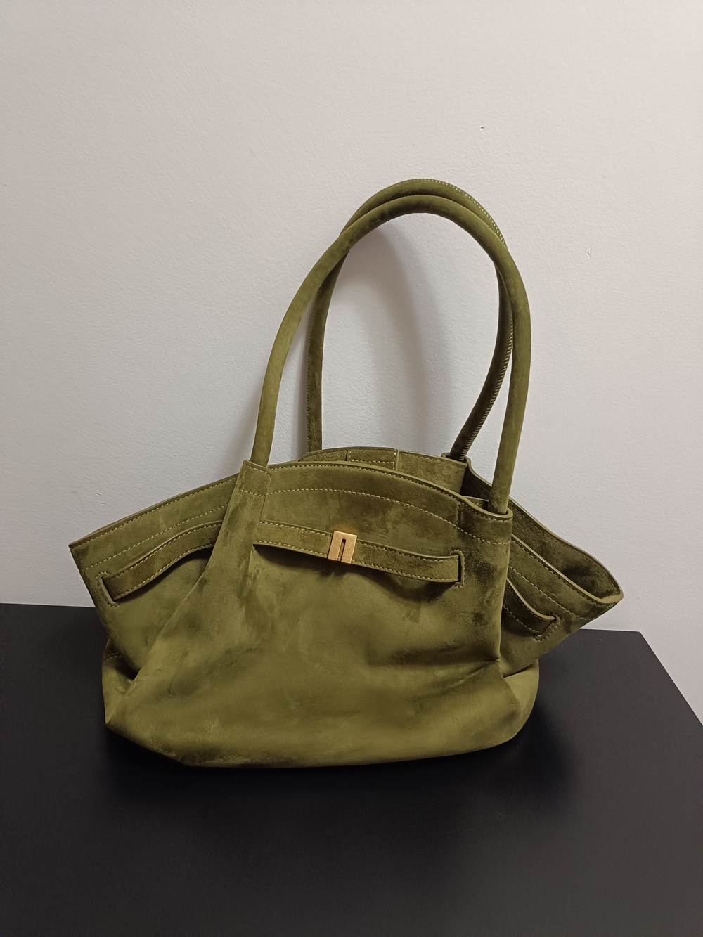 JW PEI Olive Green Suede Shoulder Bag with Gold Accent